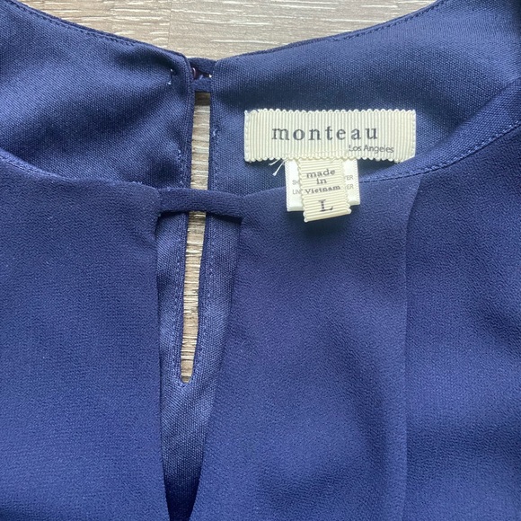 Monteau Los Angeles Navy Blue Blouse Size Large - Picture 3 of 3